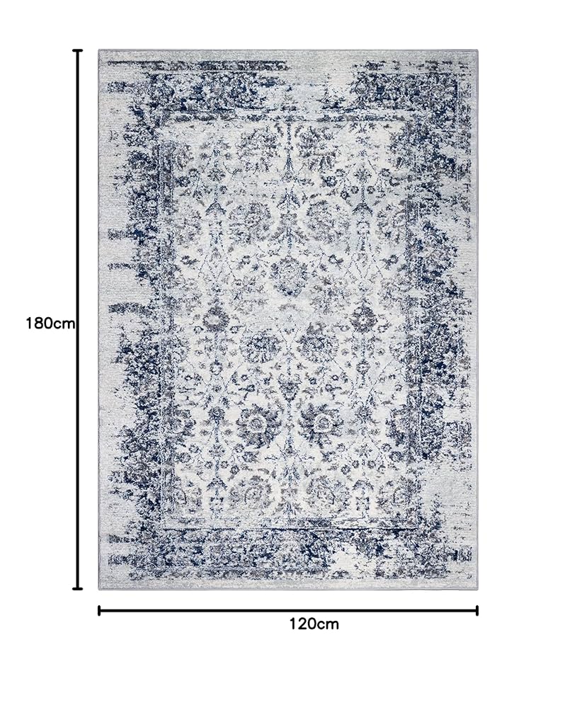 AG HOME Soft Grey Navy Vintage Floral Area Rug - Elegant