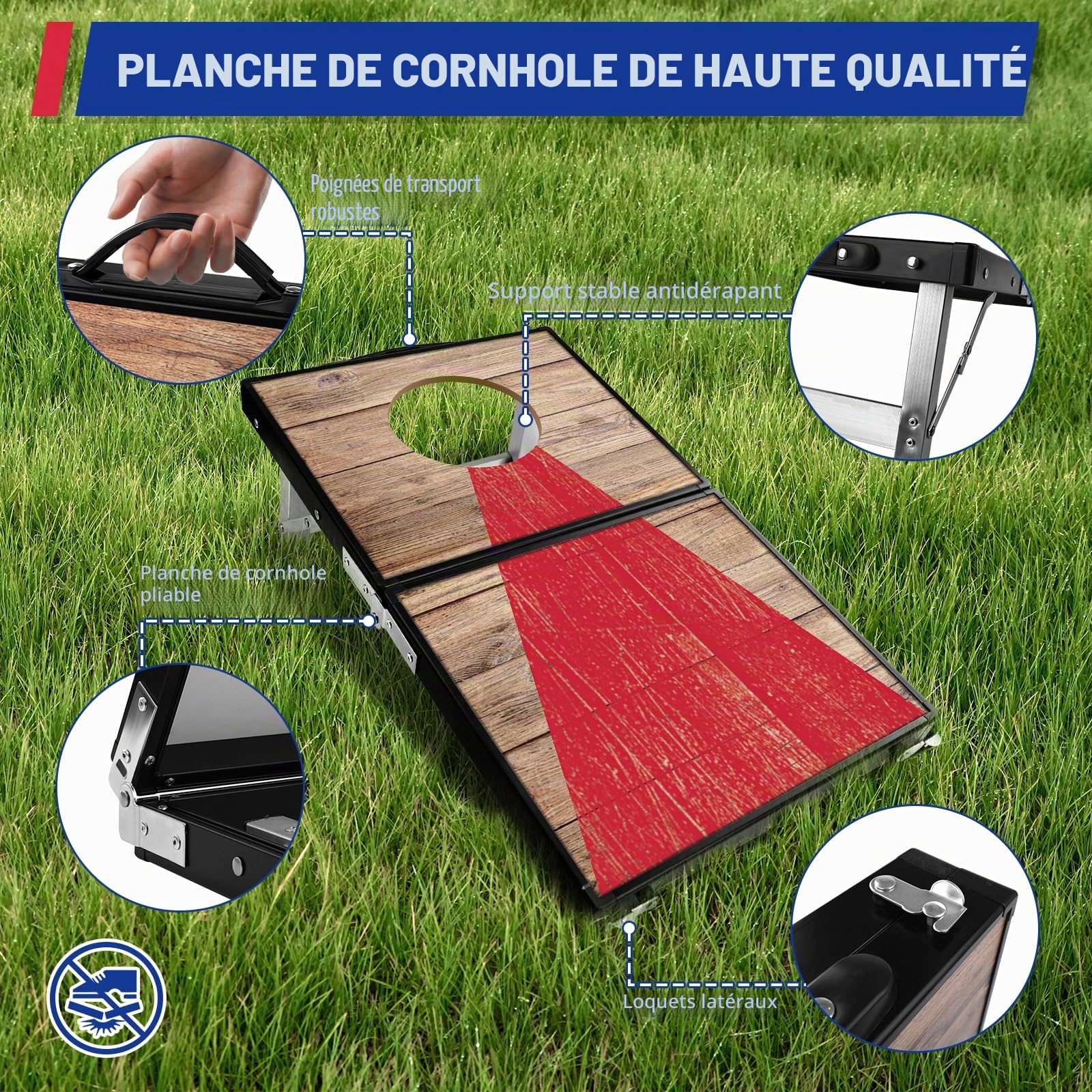 NZQXJXZ Jeu de Cornhole en Aluminium Durable pour l'extérieur, avec Sacs à fèves et Un Sac de Transport, pour Le Jardin, la pelouse ou la Plage Kit de Jeu de Plein air 2-en-1 Pliable pour Le Camping
