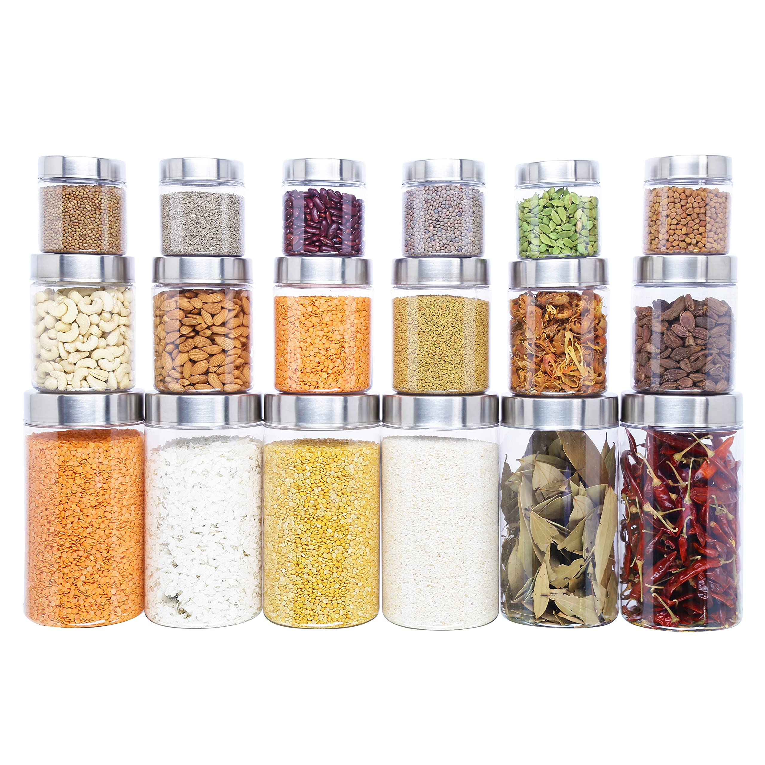 KOLORR Classic Plastic Pet Jar Kitchen Storage Organiser Containers Set of 18 (300ml x 6, 500ml x 6, 1000ml x 6) - Transparent (B0BF4SG8PB) Amazon Price History, Amazon Price Tracker