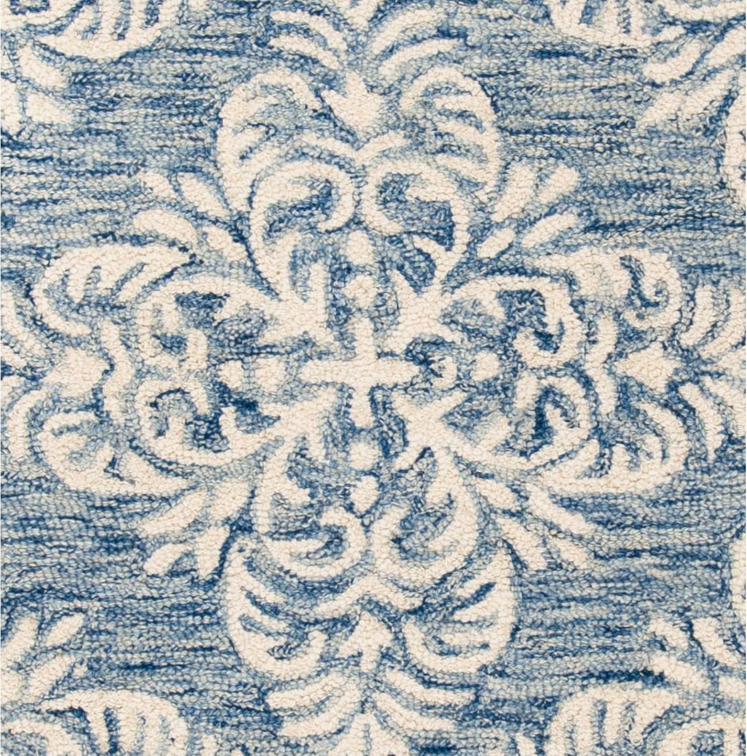 SAFAVIEH Micro-Loop Collection Runner Rug - 2'3" x 7', Blue & Ivory, Handmade Trellis Wool, Ideal for High Traffic Areas in Living Room, Bedroom (MLP515M)