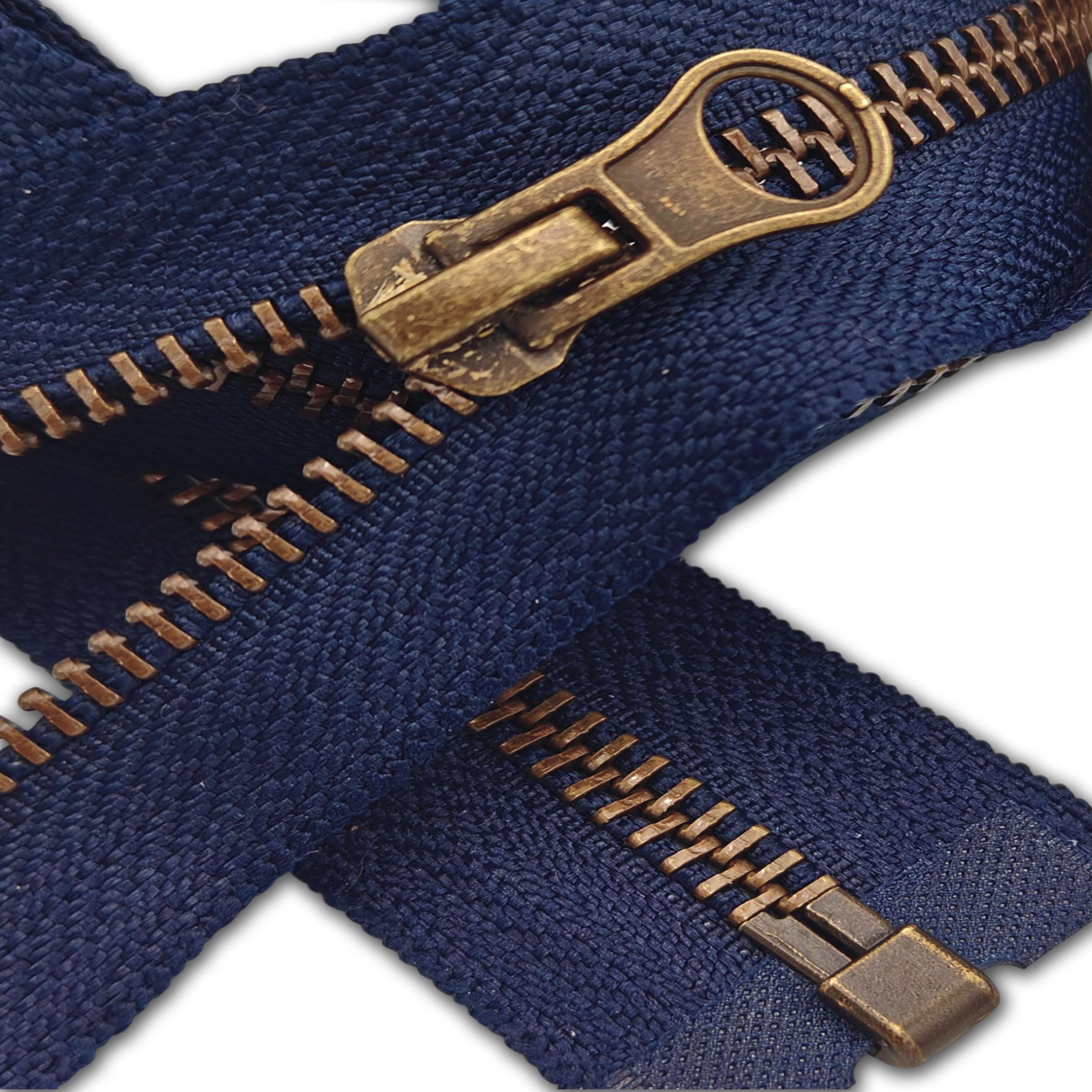Metal Zipper Fastener Size #5 Open End Antique Brass Heavy Duty Single Slider Zip Sewing Accessory (NAVY BLUE, 85cm (33.5")) - Image 3