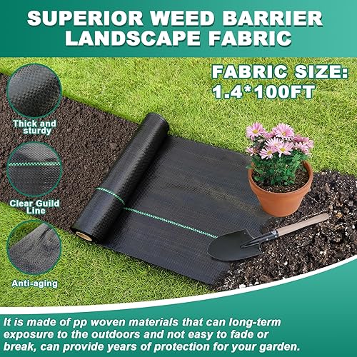 Miniatura 9 de FORTHBEYOND Tela de barrera de malezas de jardín de 1.4 x 200 pies, tela de barrera de malezas resistente, tela de barrera de malezas con protección