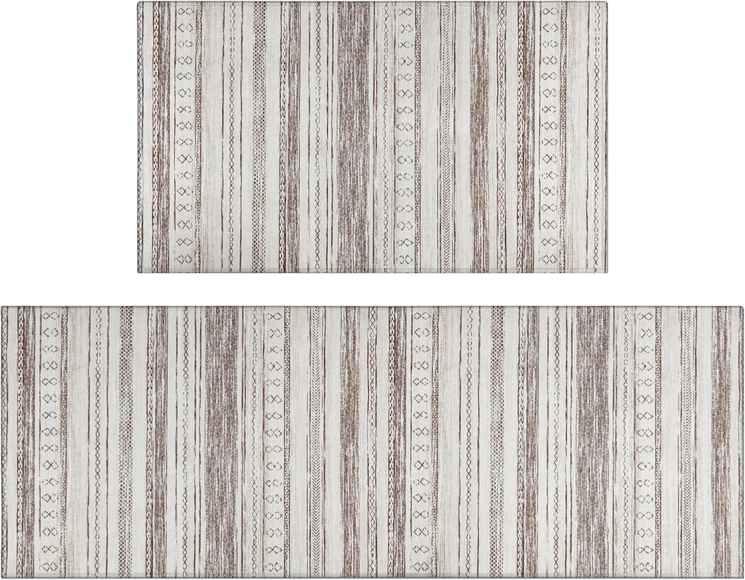 Boho Kitchen Rugs Sets of 2 Piece Moroccan Bohemian Retro Floor Kitchen Mats 47x17 Inch Linen Washable Area Pads Doormat Non Slip Rug Decor Runner Pad (Wood), Large