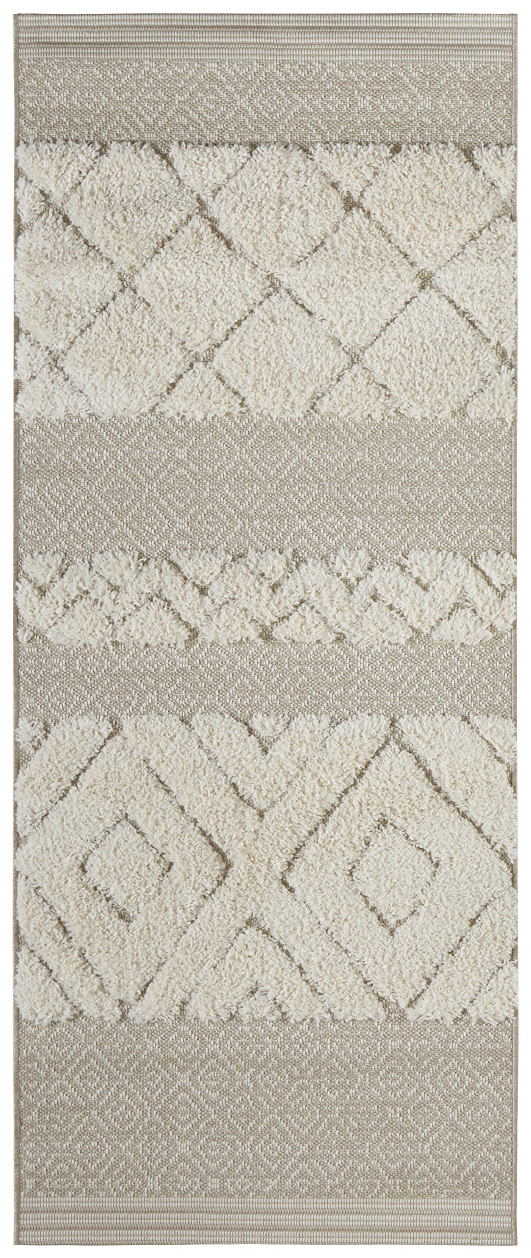 Todra Tapis de Salon - Tissu Plat avec Poils Longs au Design Ethnique - Tapis Douillet Vintage - pour Salon, Chambre à Coucher, Salle à Manger, Couloir - Beige crème, 80 x 200 cm
