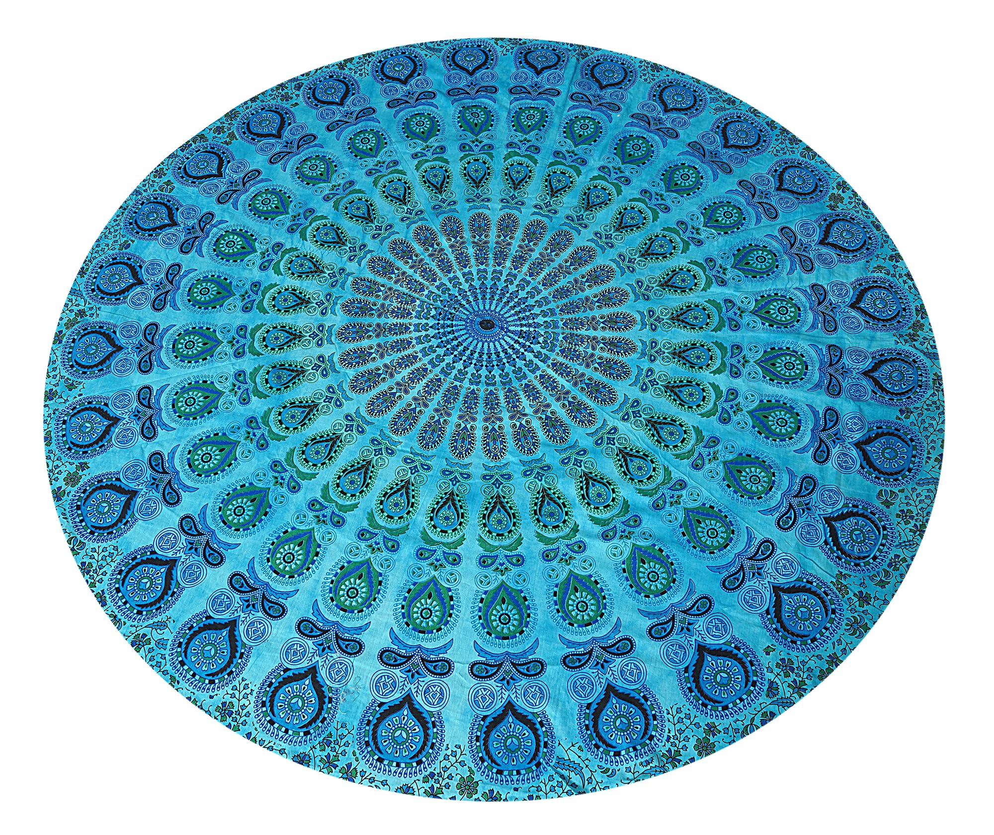 Peacock Mandala Tapestry - Navy Blue Cotton Wall Hanging -22
