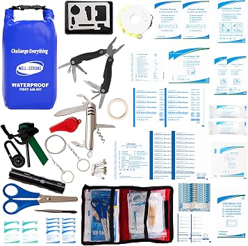 123pcs Waterproof Boat First Aid Kit with Survival Tools Blue