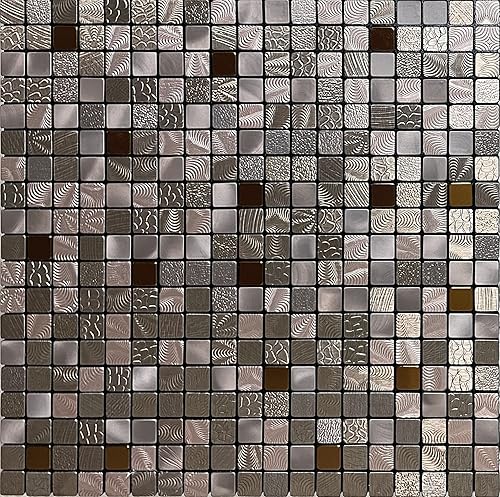 YMMXGE Azulejos de metal para despegar y pegar en la cocina, decoración de pared 3D, azulejos de mosaico de aluminio para baño, 12 x 12 x 0.15