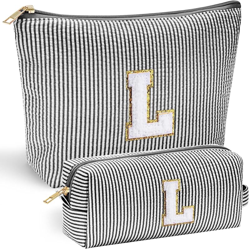 Necessaire de maquiagem YOOLIFE com inicial, canvas, preta