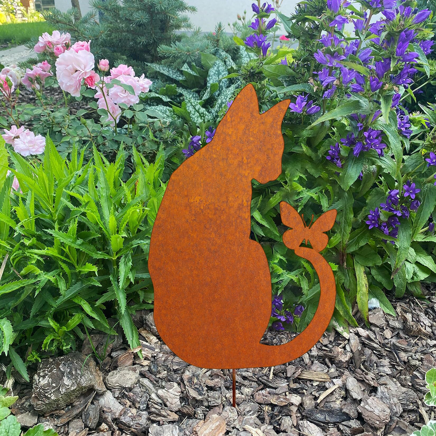 Gatto decorazione da giardino ruggine spina da giardino, spina in metallo arrugginito, decorazione per giardino, terrazza, balcone