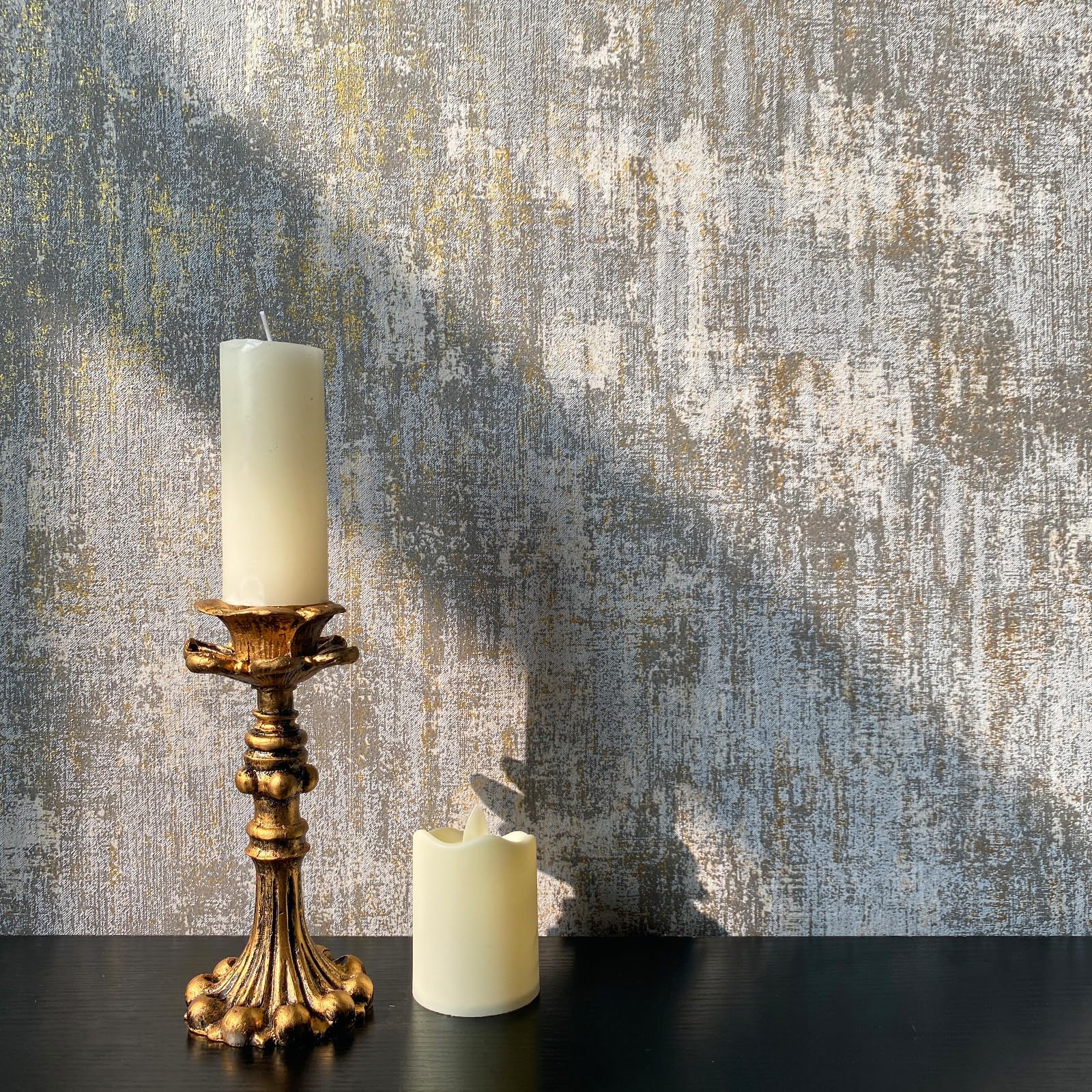 Simon&Siff Textured Wallpaper Distressed Concrete Wallpaper 17.3inx19.68ft White/Gold/Gray Metallic Modern Wall Paper Non Woven Neutral for Bedroom Traditional Wall Paper Need Adhesive