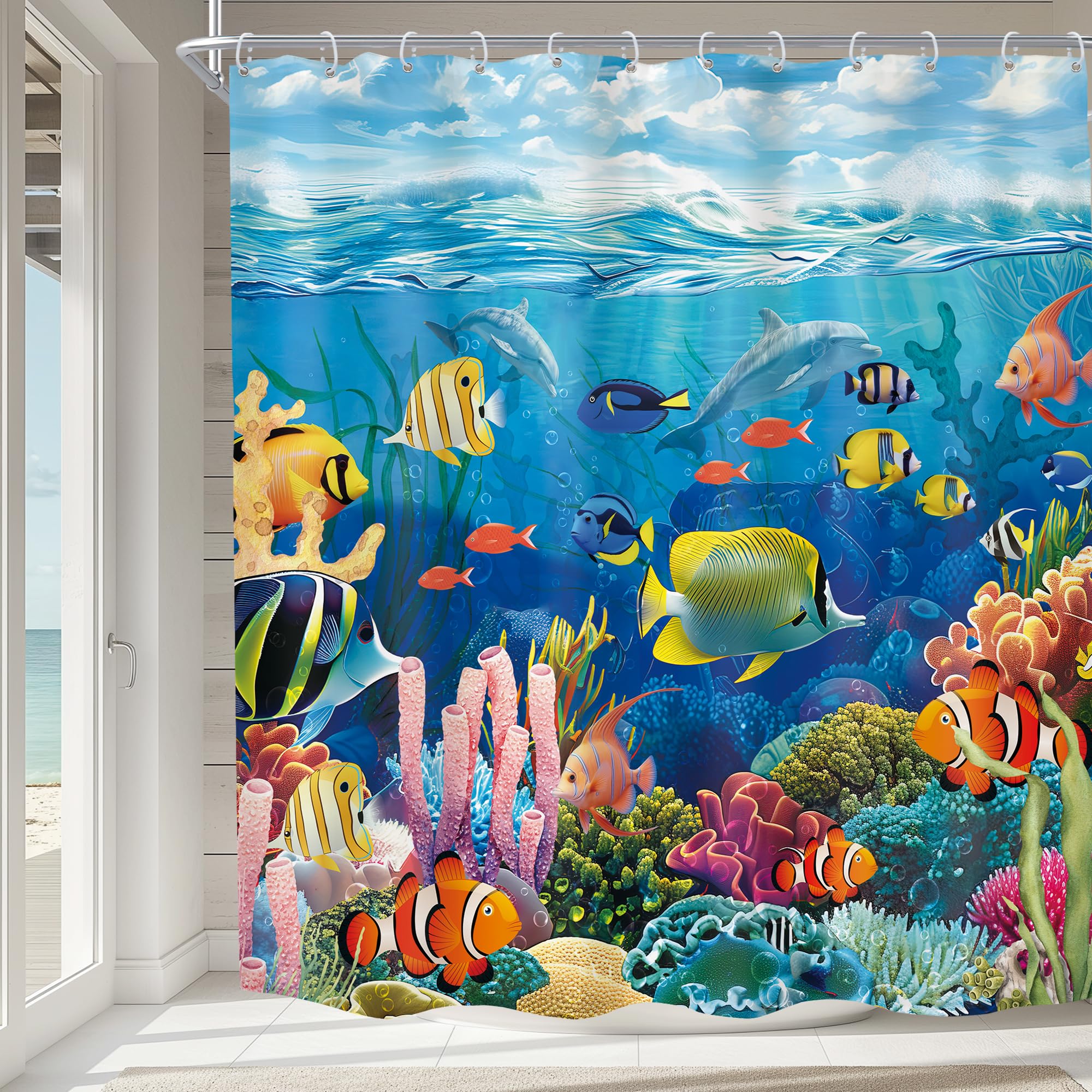 Amazon.com: Homewelle Ocean Kids Shower Curtain 72Wx72L Funny Fish