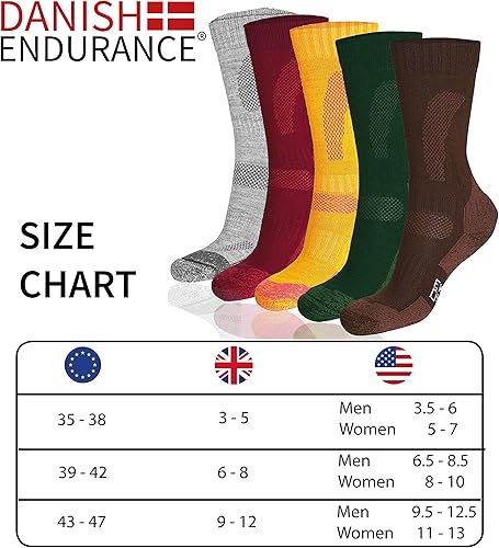 Miniatura 9 de DANISH ENDURANCE Calcetines de senderismo, calcetines de lana merino antiampollas, calcetines acolchados que absorben la humedad para hombres y