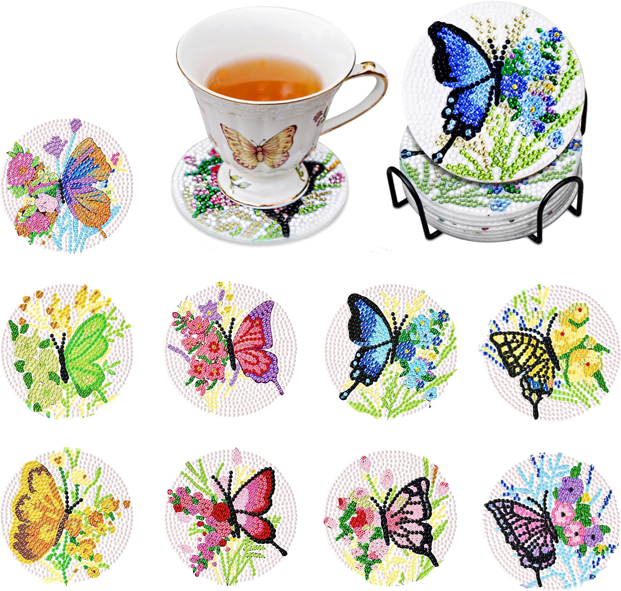 8 Stuks Diamond Painting Coasters, Veelkleurige Diy Diamond Coaster Diamond Art Schilderij Kits voor Meisjes Jongens DIY Schilderij Ambachten
