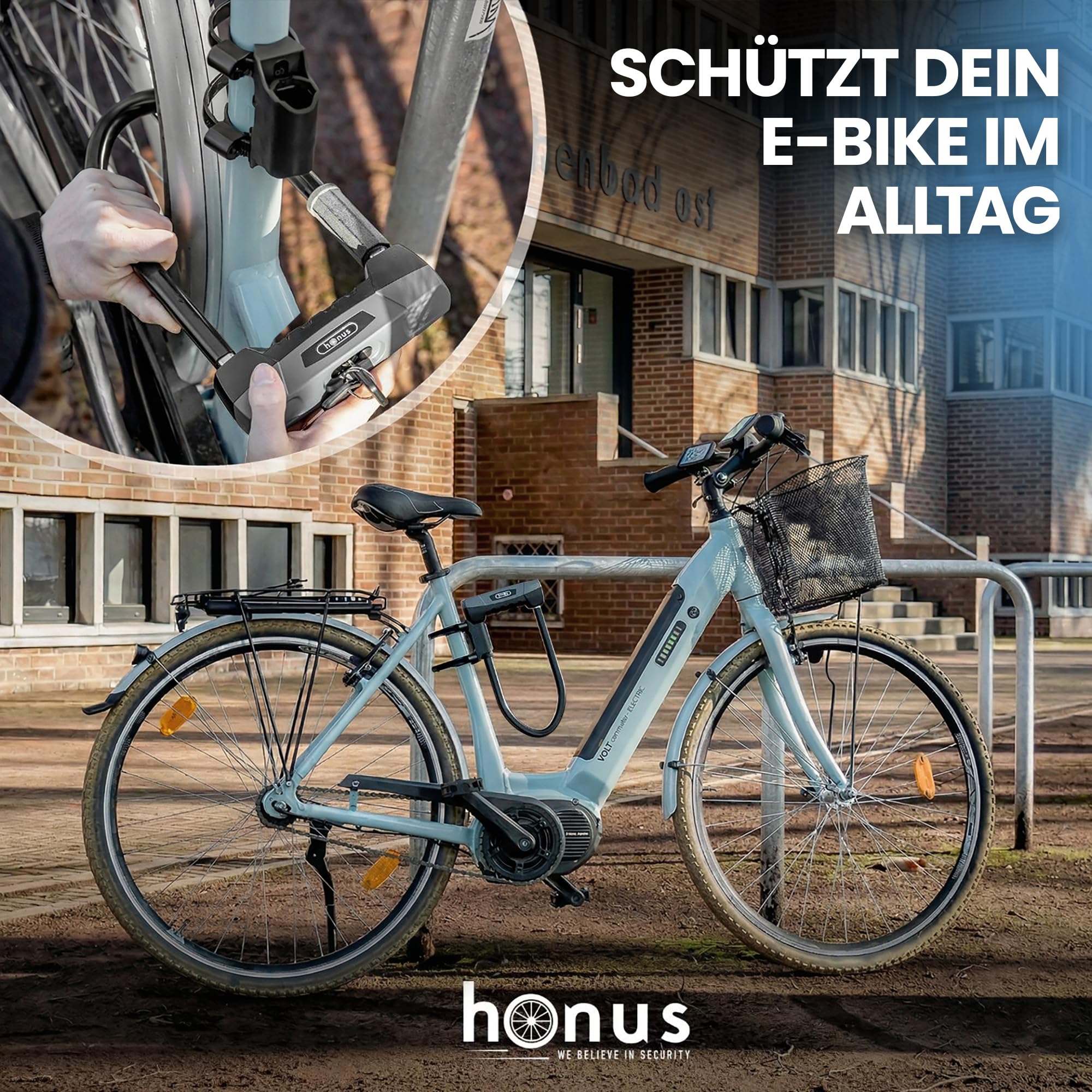 HONUS Bügelschloss E Bike - Fahrradschloss E-Bike DEFENSE PRO Sicherheit | Speziell für E-Bikes - Hohe Sicherheitsstufe - Mit Schlüssel - Robust & Wetterfest - Designed in Germany - Diebstahlschutz