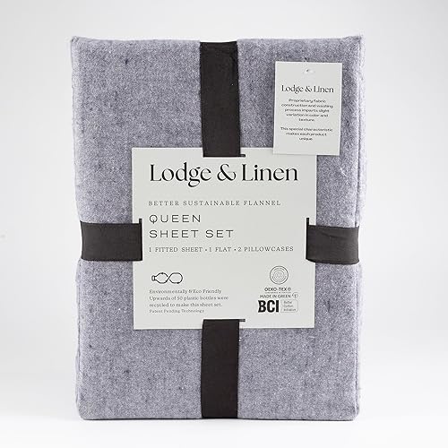 Miniatura 9 de Lodge & Linen Juego de sábanas de franela tamaño individual, algodón, pesado, franela suave aterciopelada, sábanas de franela de bolsillo profundo,