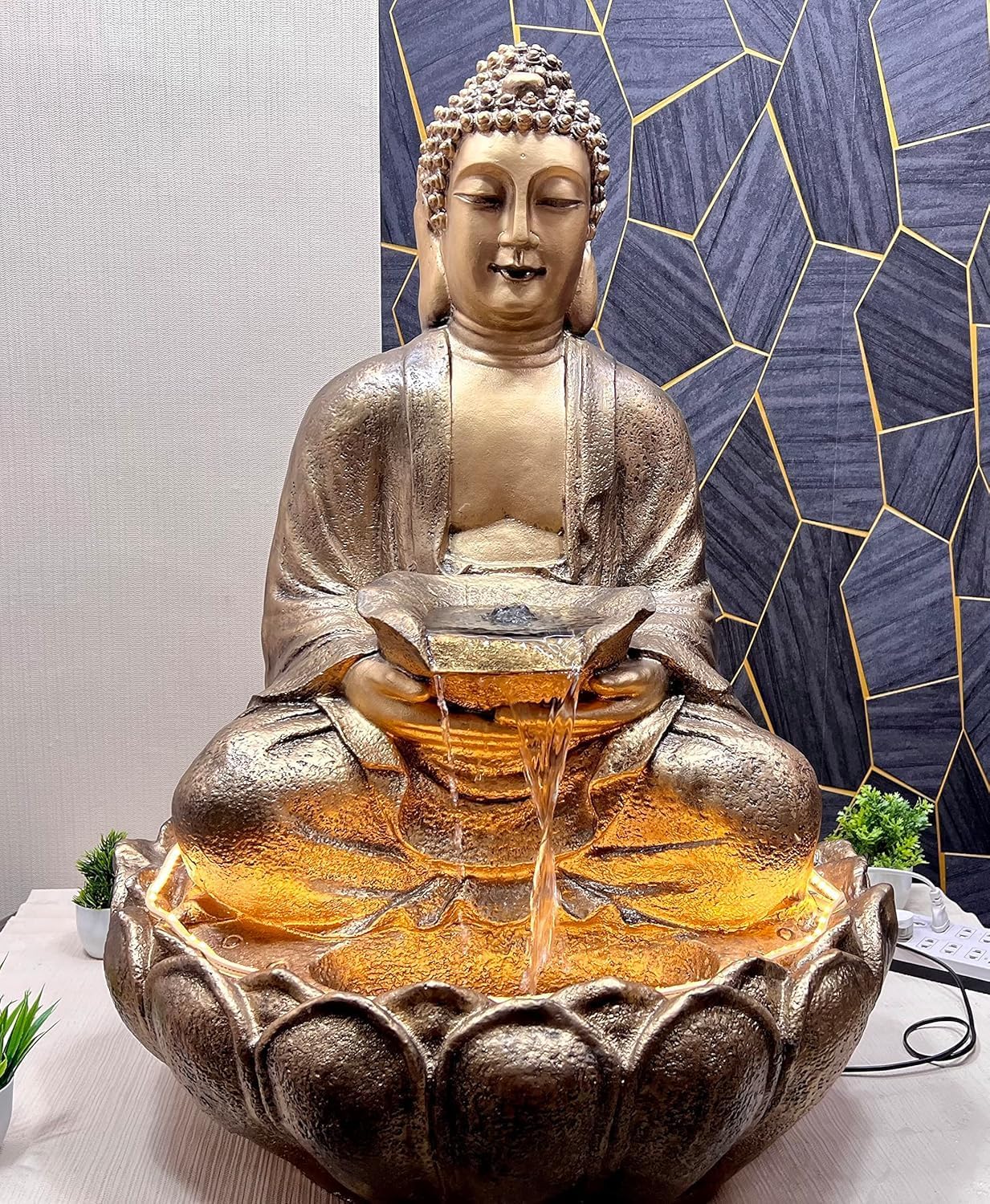Fibreglass Lotus Buddha Water Fountain for Home,Office,Garden(Golden)(Version 2023) Water Fountain for Home Decor with Warranty On Electrical Parts,Clear Hariline,Intricate Finishing-image-40