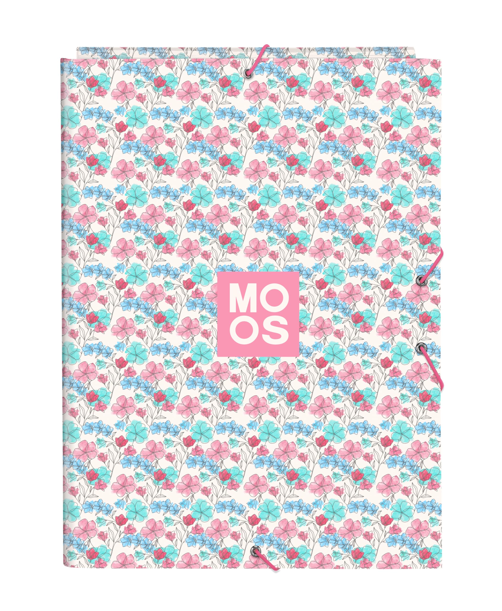 MOOS Flores - Folio Folder with 3 Flaps, Ideal for Children of Different Ages, Comfortable and Versatile, Quality and Resilience, 26 x 36.5 cm, Multicoloured, Estándar, Casual, Colourful, Estándar,