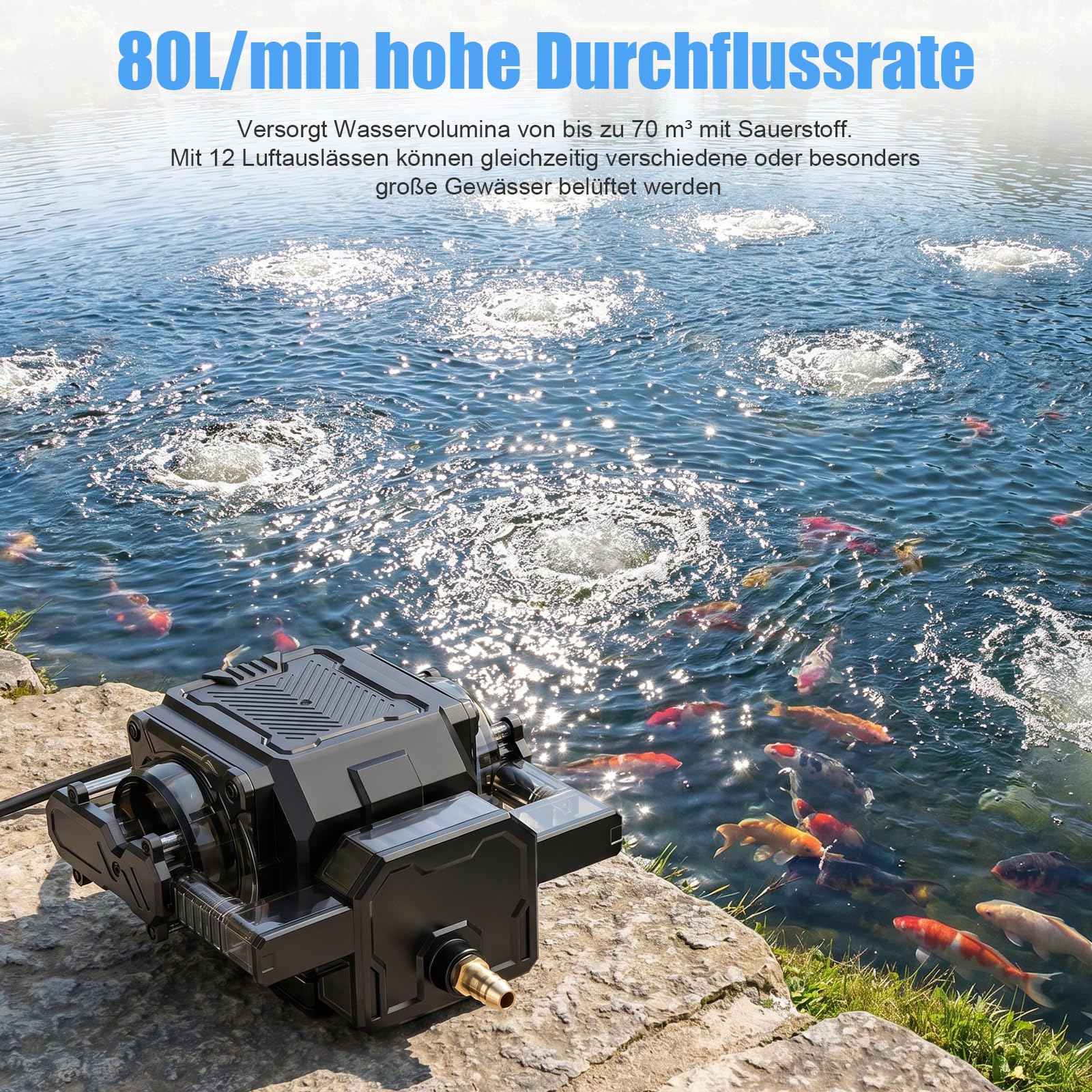 Bomba de aire para acuario de 42 W con piedra de aire de 12 x 5 cm