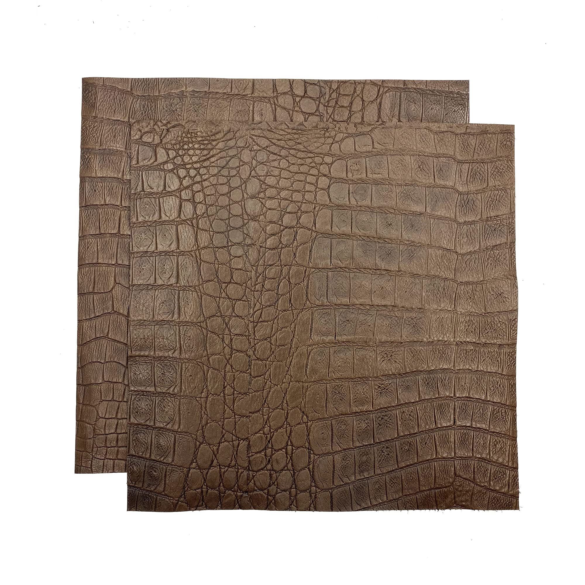 Biocca Boutique - Premium Genuine Leather Square for Crafts - Crocodile Pattern (2-Pack) - Free Extra Pieces Included! (Dark Brown)