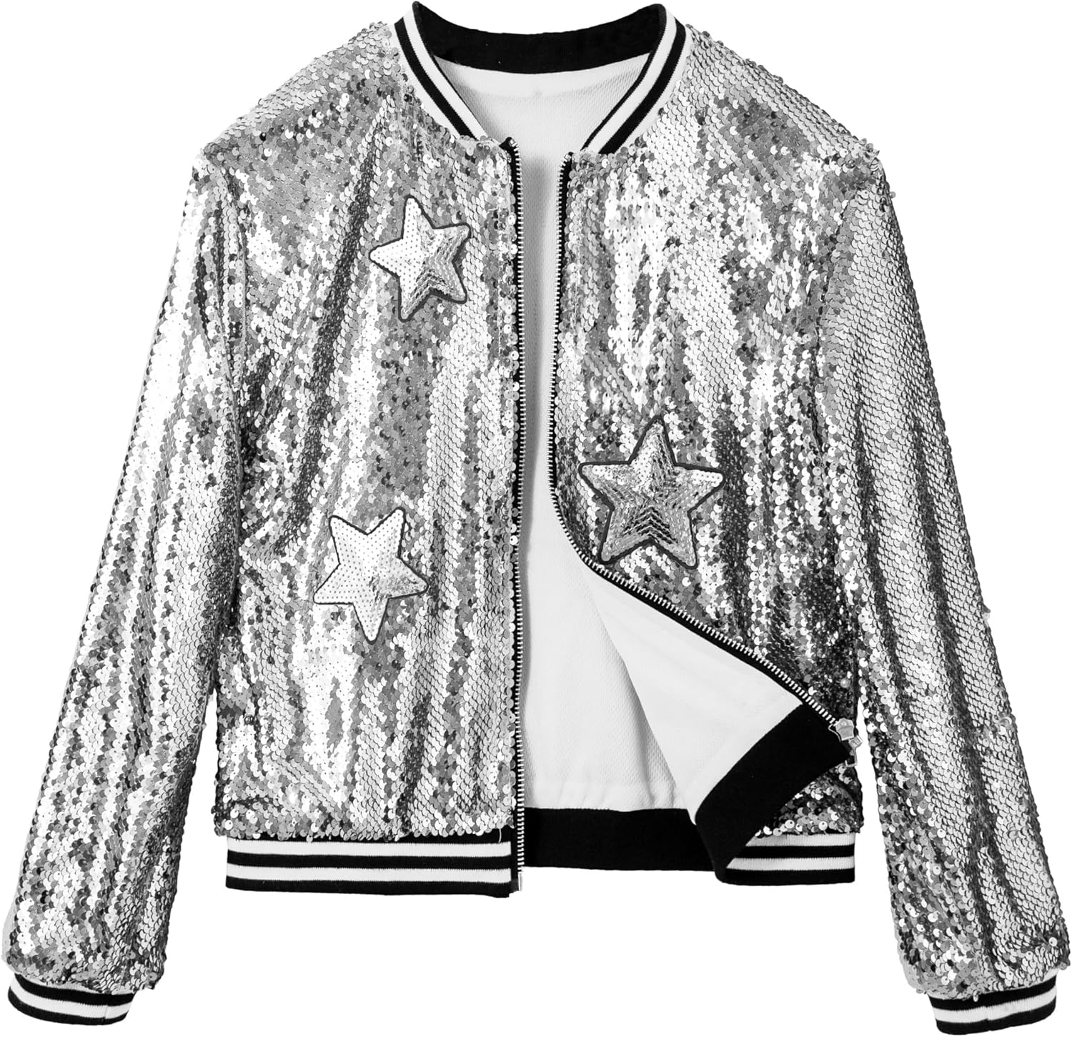 LOLANTA Girls Sequin Jacket, Long Sleeve Kids Bomber Coats with Pockets, Spring Fall Outfits for 4-15 Years