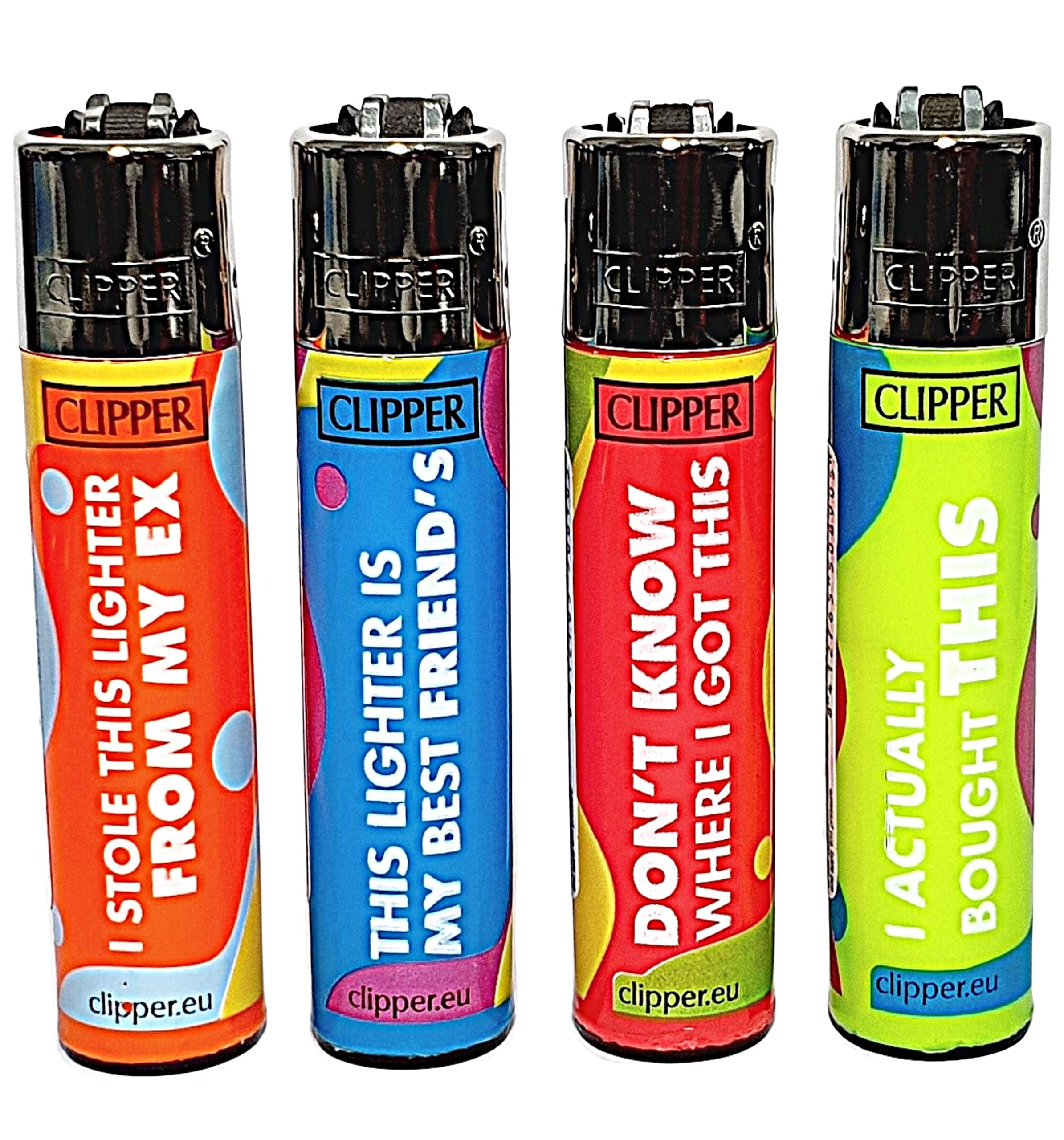 Zactly - Set of 4 Clipper Lighters, Various Assorted Designs, Regular Size Slogan Herb Leaf Weed Leaves Gas Refillable Flint Lighter (Clipper Love 3)