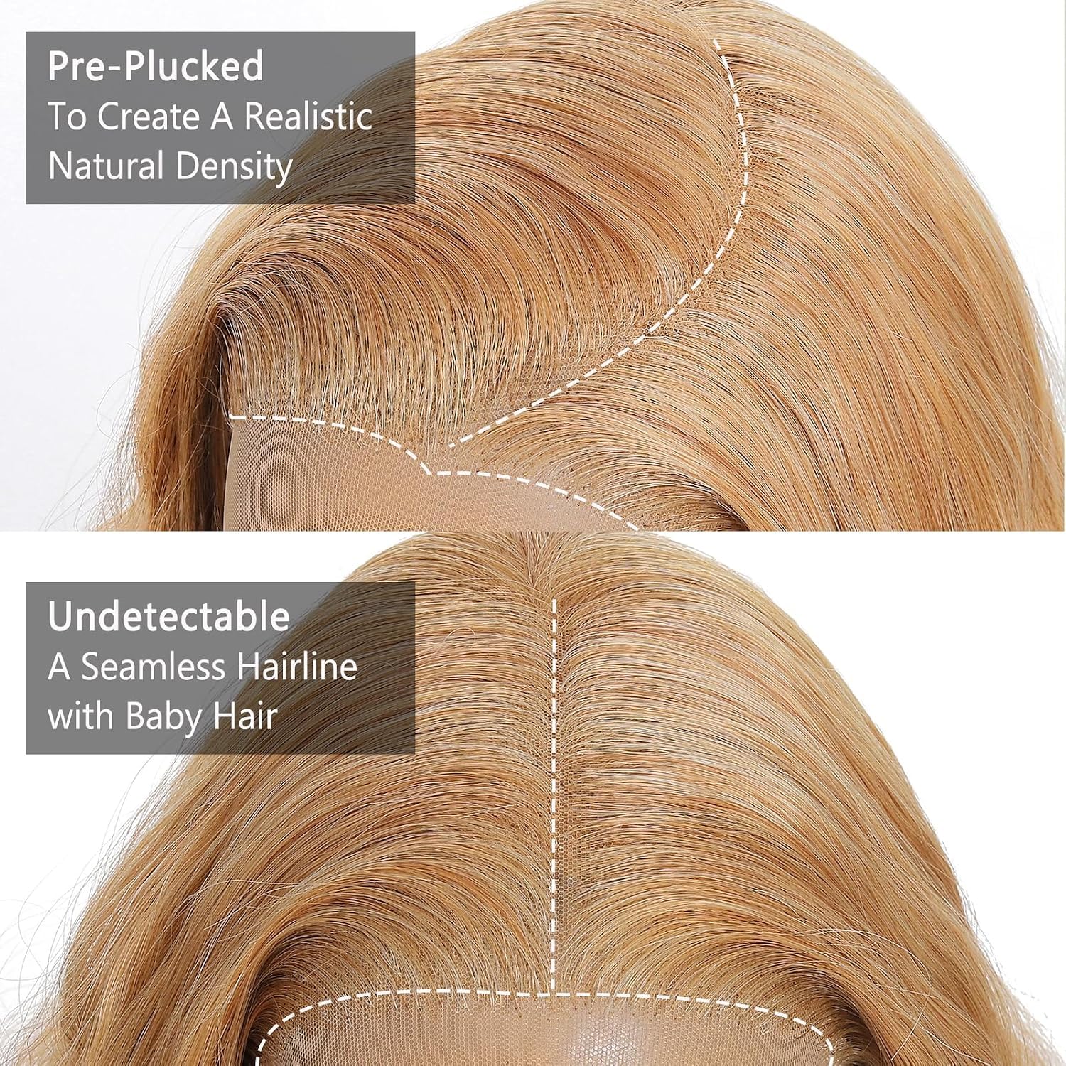 SOKU Długa peruka blond miodowy blond wstępnie depilowana linia frontu z baby hair koronka przód HD przezroczysta 13x6 syntetyczna peruka 32" styl Body Wave dla kobiet włókno odporne na ciepło
