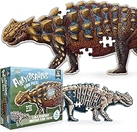 Vista 1 de Ankylosaurus - Rompecabezas de dinosaurio Rompecabezas de piso de doble cara de 100 piezas con esqueleto que brilla en la oscuridad en el otro