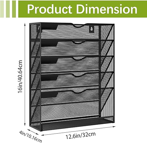 Miniatura 3 de EasyPAG Organizador de archivos de escritorio de malla de 5 niveles, soporte de archivo colgante de pared, soporte vertical de escritorio para