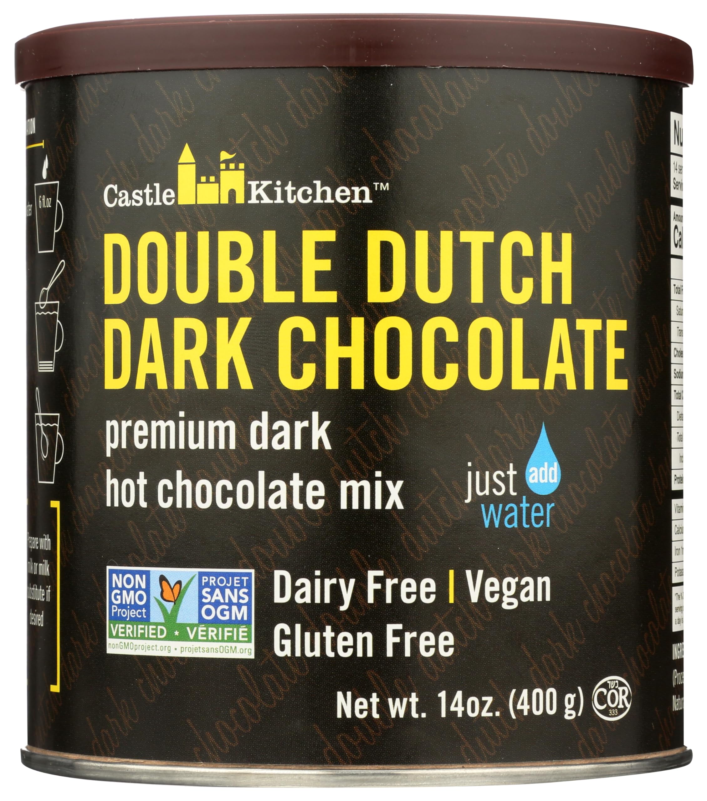 Double Dutch Dark Chocolate - Dairy-Free, Vegan Premium Hot Chocolate Mix - Just Add Water - 14 oz