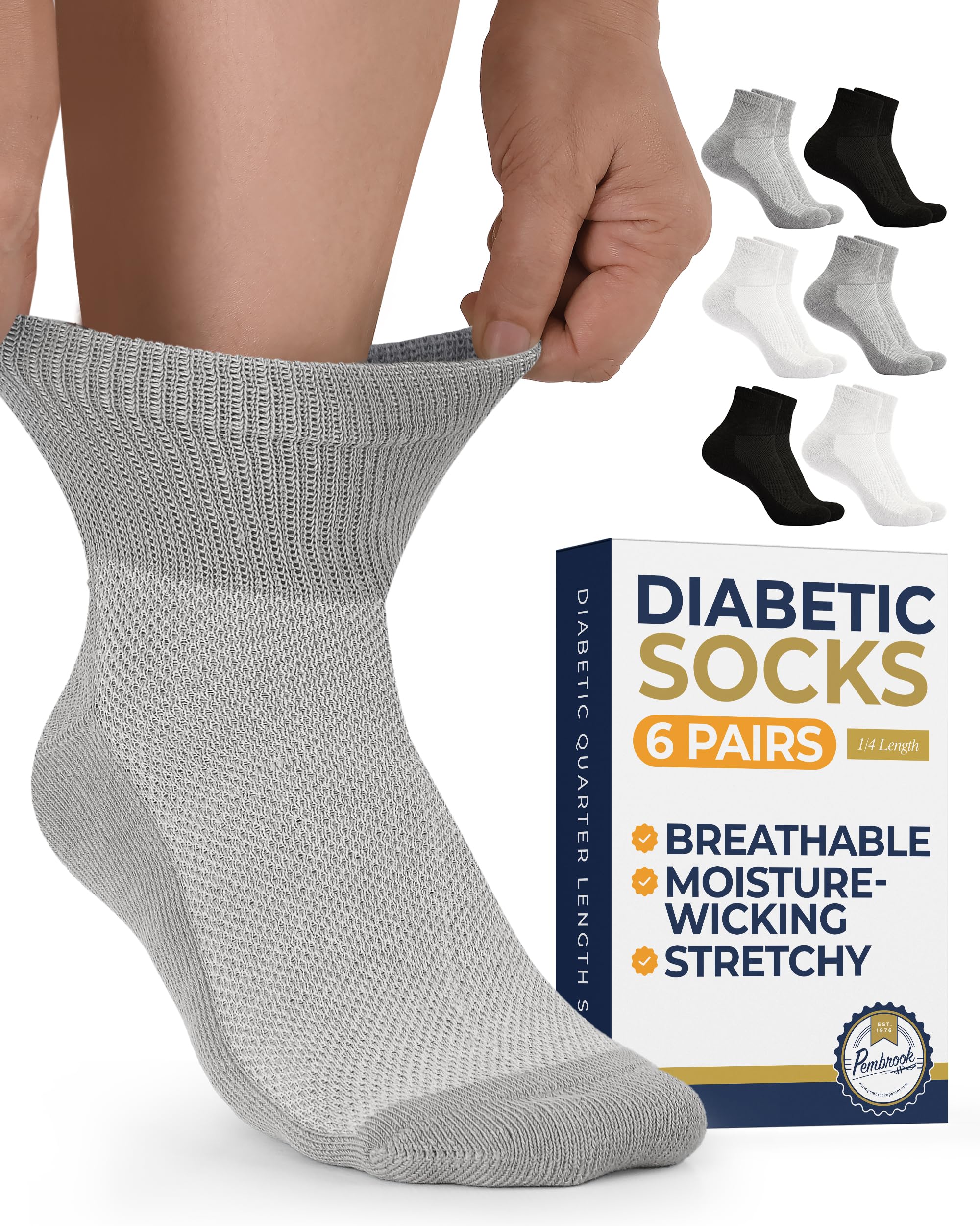 Diabetic Ankle Socks for Men & Women | 6 Pairs Wide Non Binding Socks Quarter Length | Edema Neuropathy Socks for Women & Men