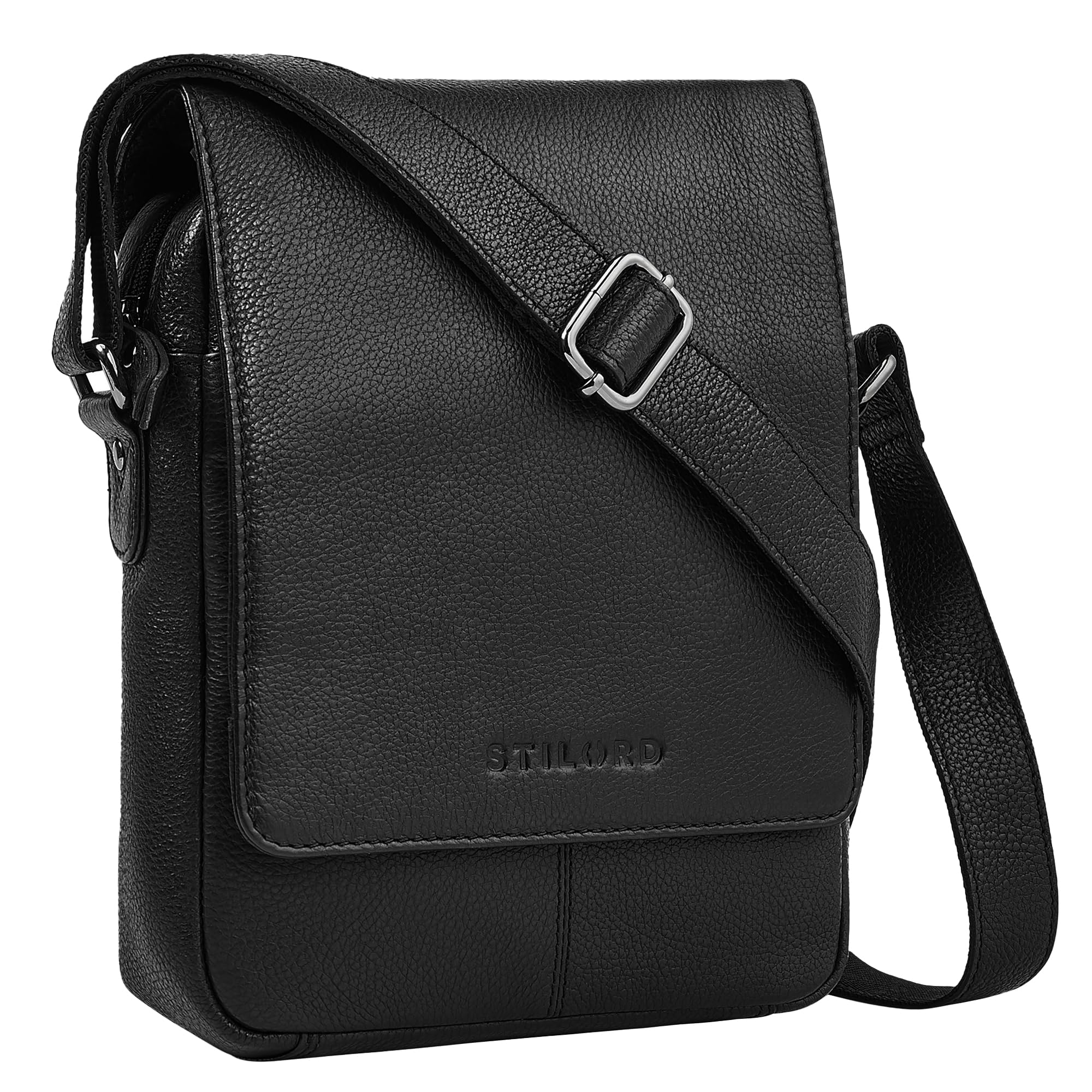 STILORD "Remo Borsa a Tracolla Uomo Piccola Vera Pelle Messenger Bag Compatta Uomini Cuoio Autentico Borsetta a Spalla Elegante per Tablet 10,1 Pollici Colore:nero