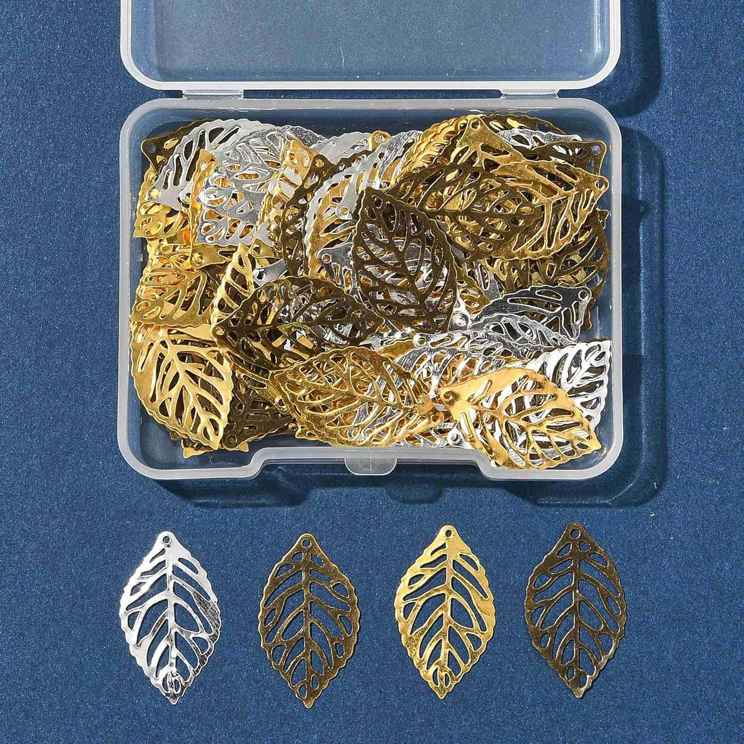 100Pcs Hollow Filigree Leaf Charms for Jewelry Making Etched Metal Embellishments Leaves Pendants Charms for Necklaces Bracelets Earrings Keychains Making and Crafting - Image 6