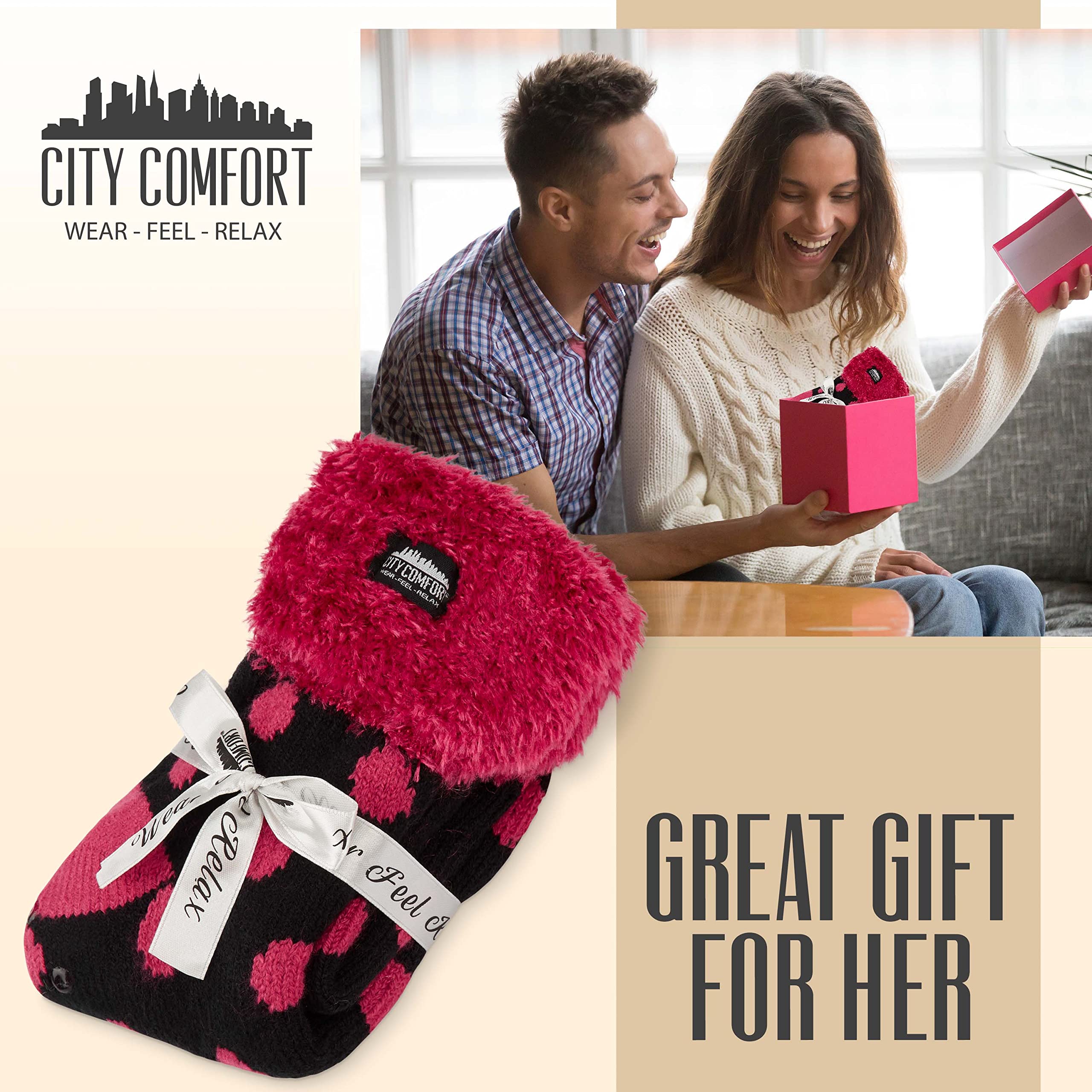 CityComfort Calze Donna, Calzini Antiscivolo Invernali a Pantofola a Fantasia