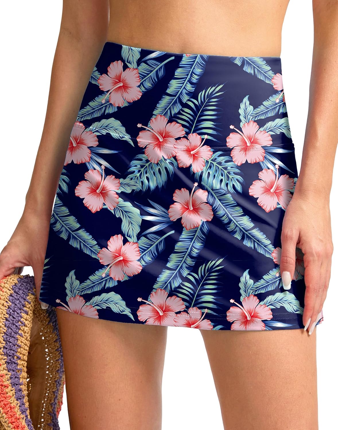 SANTINY Women's High Waisted Swim Skirt with Pocket Tummy Control Tankini Swimsuit Bathing Suit Bottoms for Women