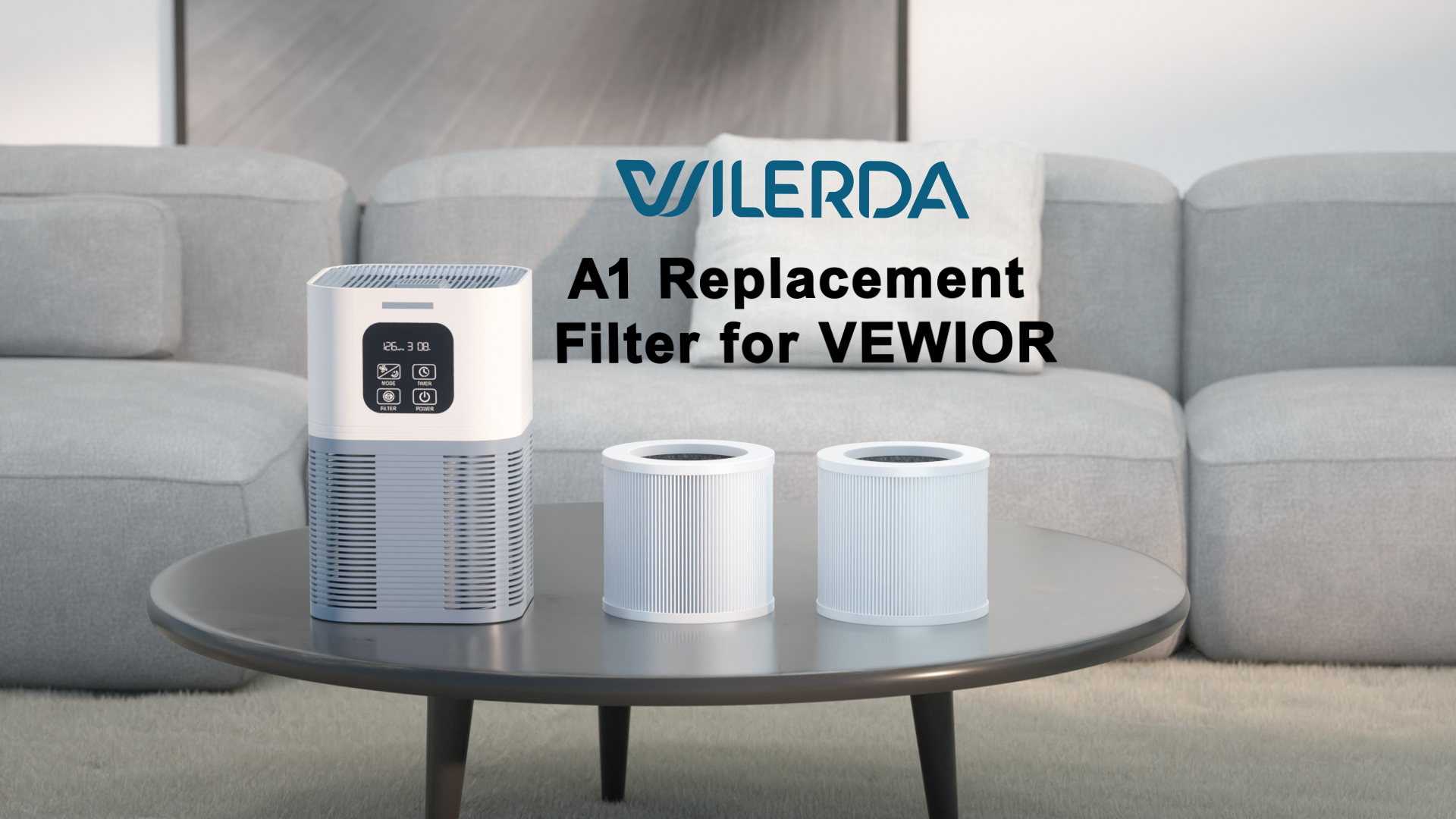 Image of 2 Pack A1 Replacement Filter Compatible with VEWIOR Air Purifier HQSC-50, HQKJ-80, AMEIFU AP01W, KOIOS HQKJ-50 Air Pur ifier, 3-in-1 HEPA Air Cleaner Filter