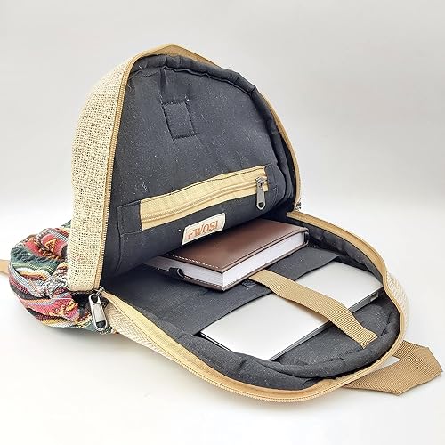 Miniatura 3 de Hemp Hippie Backpack - Mochila de viaje para mujeres y hombres, bolsa de libros con funda para portátil, hecha a mano en Nepal, bolsa ligera y