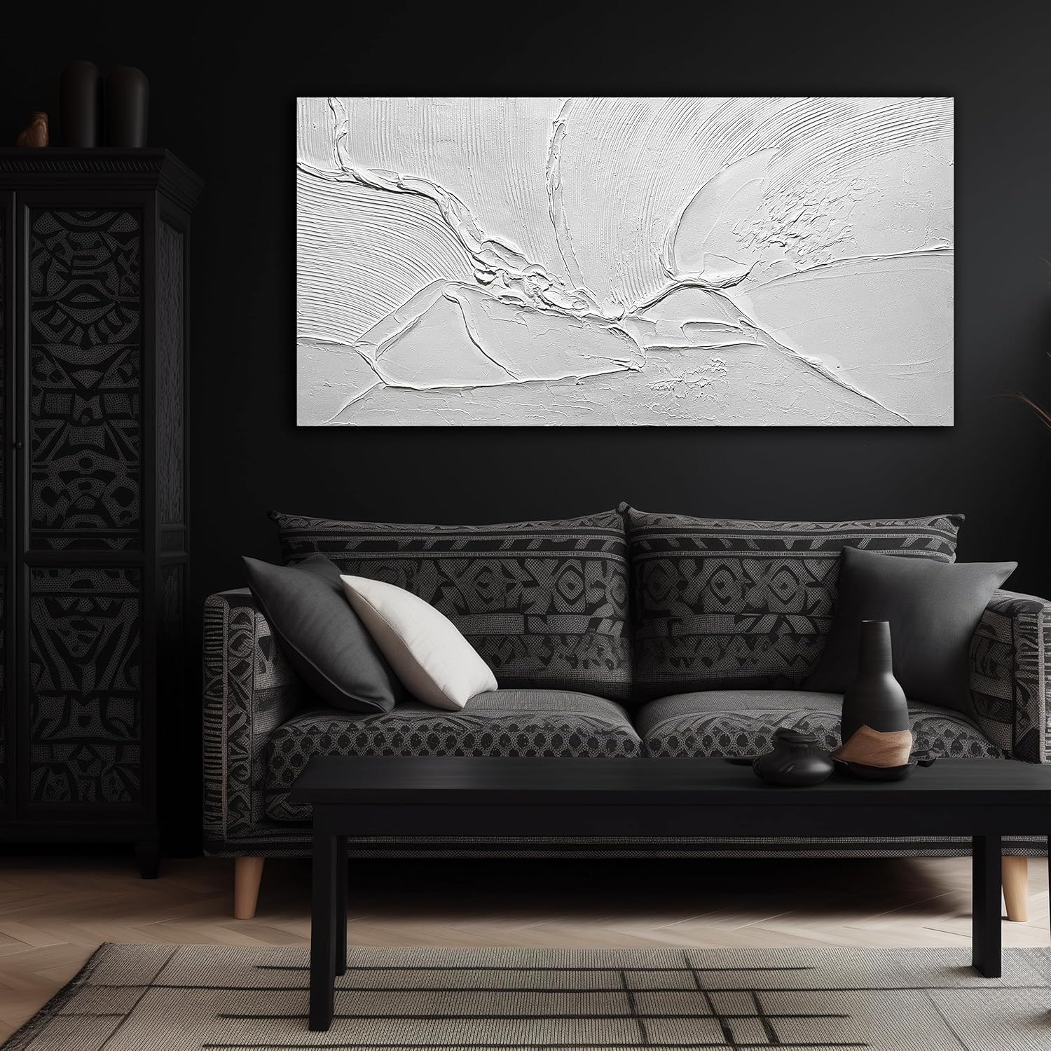 Modern Hand Painted Wall Art for Dining Room White Pictures for Bedroom Abstract Living Room Wall Decor Size 24 x 47 Inch