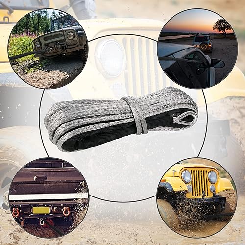 Miniatura 6 de Cuerda de cabrestante sintética de 1/4 pulgadas x 50 pies con funda protectora y dedal, resistencia a la rotura de 10,000 libras, cuerda