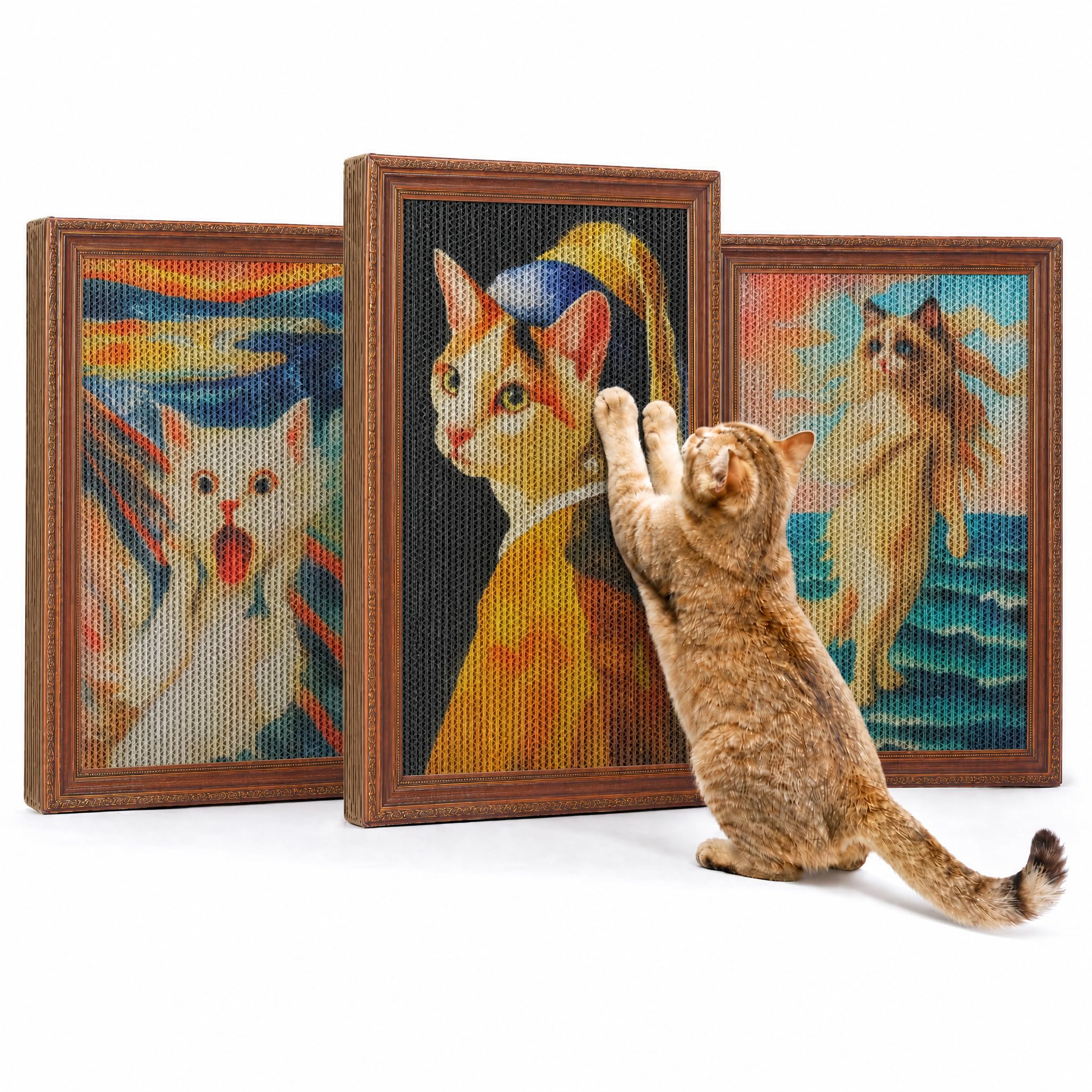 MUTTROS Lot de 3 griffoirs muraux pour chat verticaux en carton avec bandes adhésives, jouet pour chat d'intérieur et protection de meubles muraux, 41,6 x 30,5 x 1,8 cm