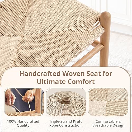 Miniatura 4 de LUE BONA Wishbone - Juego de 2 sillas de comedor de madera maciza, sillas de comedor con respaldo en forma de Y modernas de mediados de siglo,