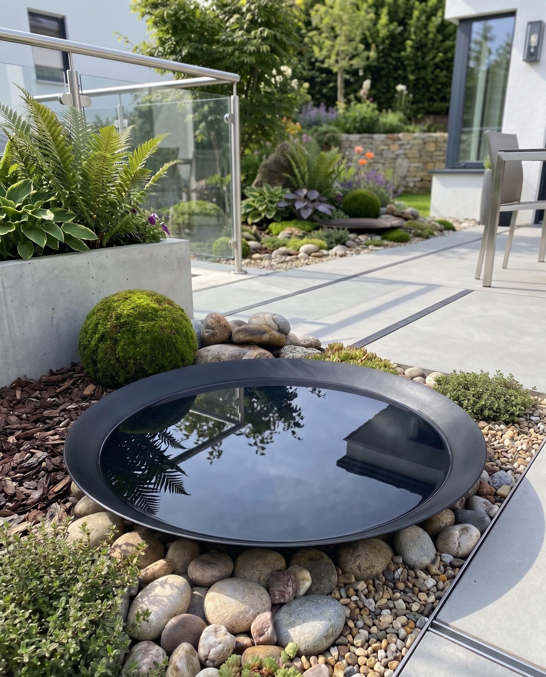 Garten-Wasserschale, Schwarz, Ø 60 cm, Runde Wasserschale für den Garten