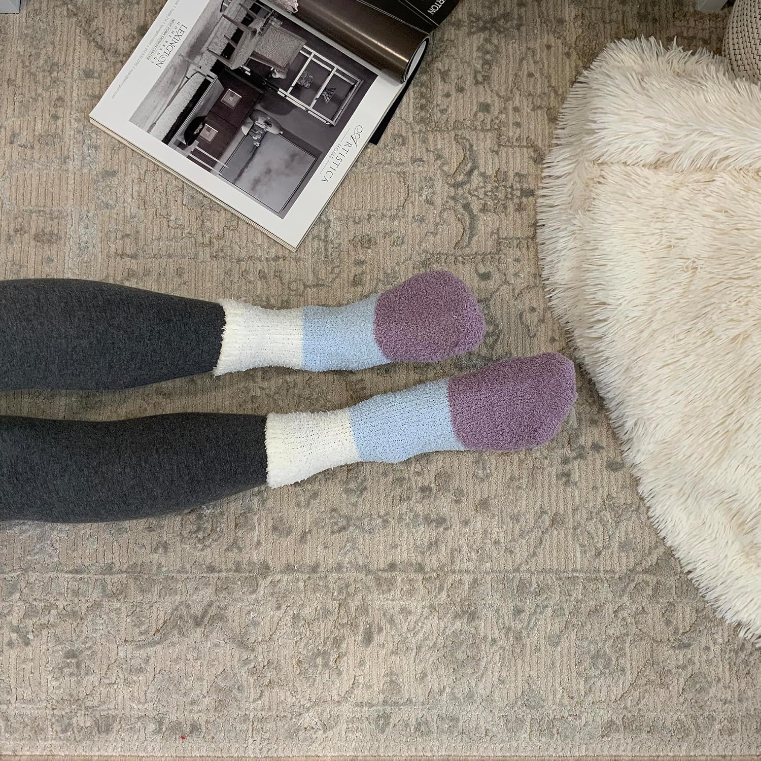 Cuddl Duds Women 6 Pair Pack Warm Cozy Plush Ultra Soft Anklet Lounge Fuzzy Fluffy Comfortable Slipper Socks - Image 5