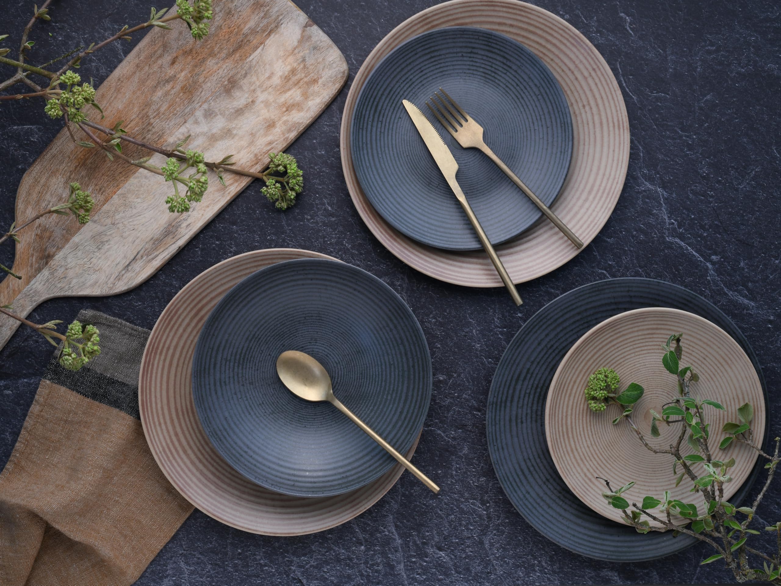 CreaTable, 13139, Serie Catania Mix, Geschirrset, Teller Set 12 teilig, Anthrazit & Sand