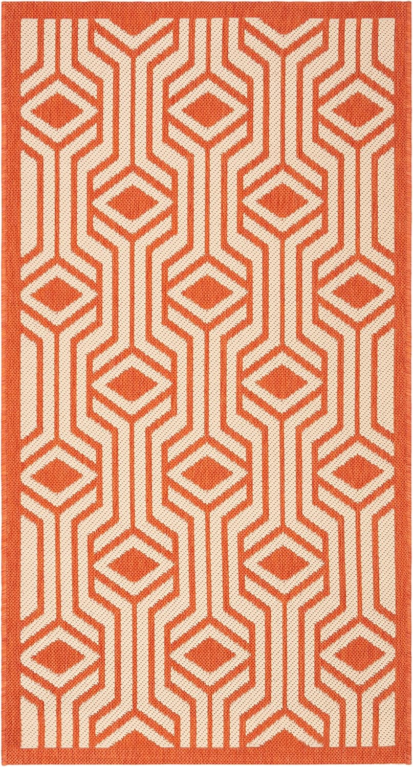 SAFAVIEH Washable Rug Outdoor Courtyard Collection - 2'7" x 5', Beige & Terracotta, Non-Shedding & Easy Cleaning, Ideal for Patio, Backyard, Mudroom (CY6113-231)