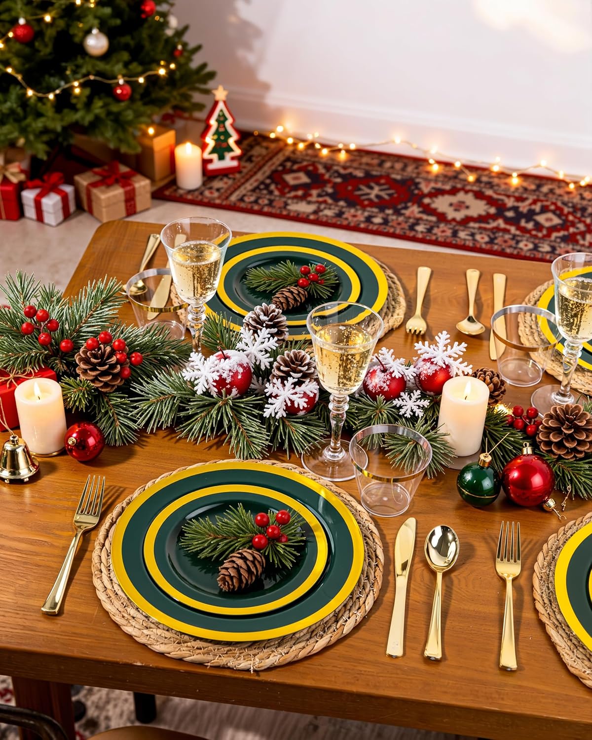 Nervure 102PCS Green Plastic Plates - Disposable Emerald Green Party Plate Include 51PCS 10.25inch Dinner Plates & 51PCS 7.5inch Dessert Plate for Wedding & Party