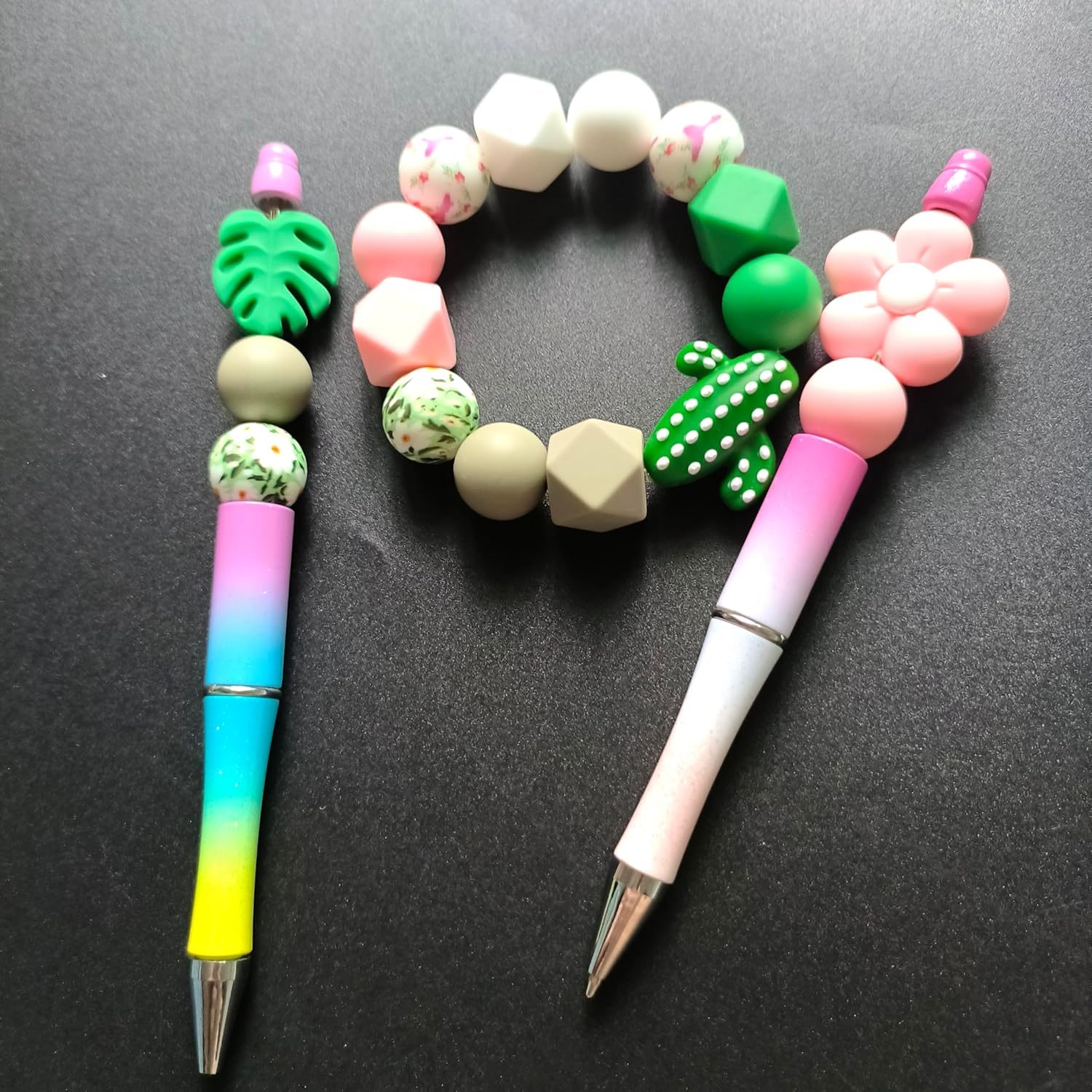 73Pcs Flamingo Silicone Beads Set Round Silicone Bead Bulk 15mm 14mm Pink Green Rubber Focal Beads Flower DIY Crafts Loose Spacer Bead for Pens Keychain Bracelet Necklace Lanyard Making - Image 8