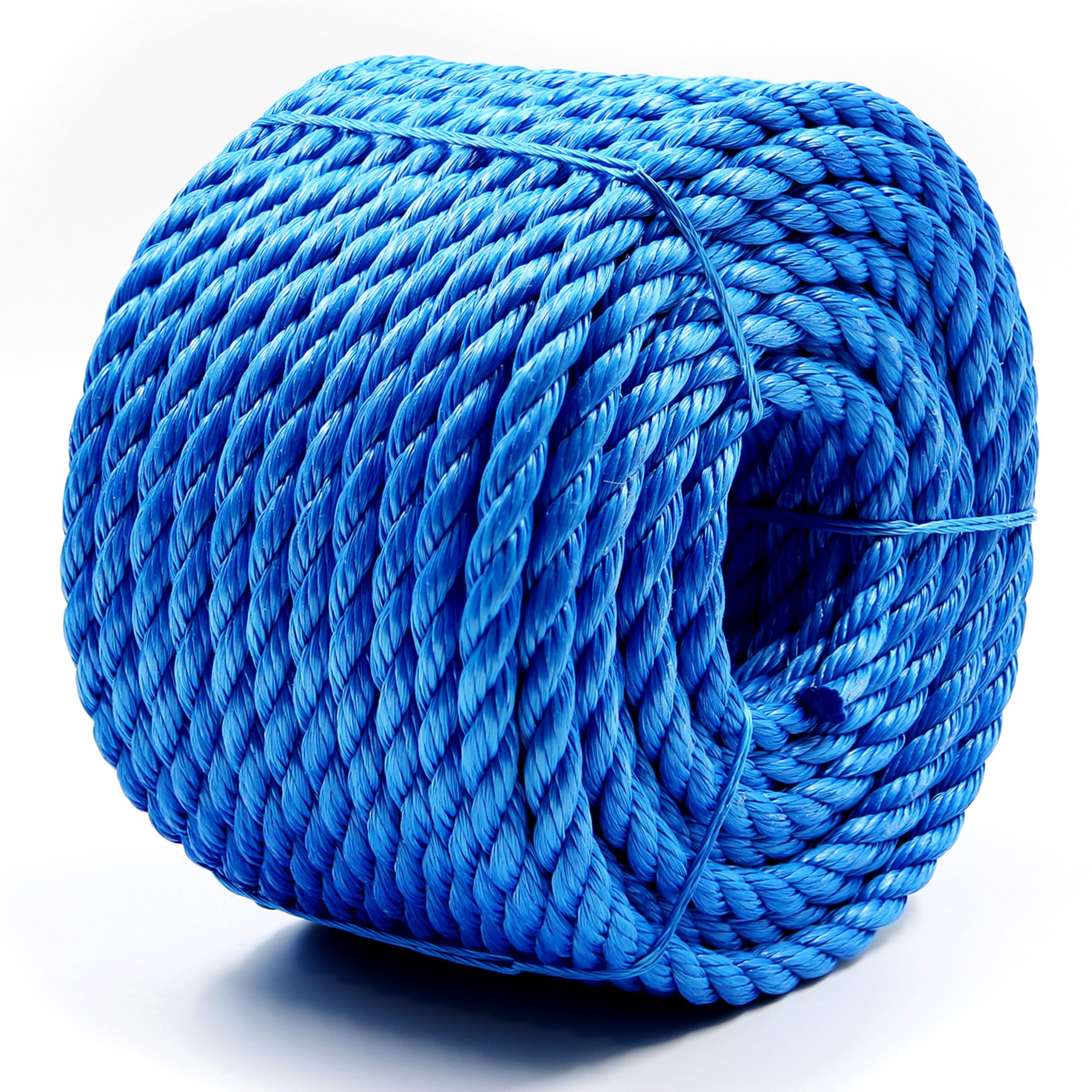 Heavy Duty Twisted PP/Polyester/Nylon Rope, Weather-Resistant &amp; Waterproof Rope for Pool, Marine, Camping, Household Use, Construction &amp; Rigging Applications (Blue, 3/8in X 98FT)