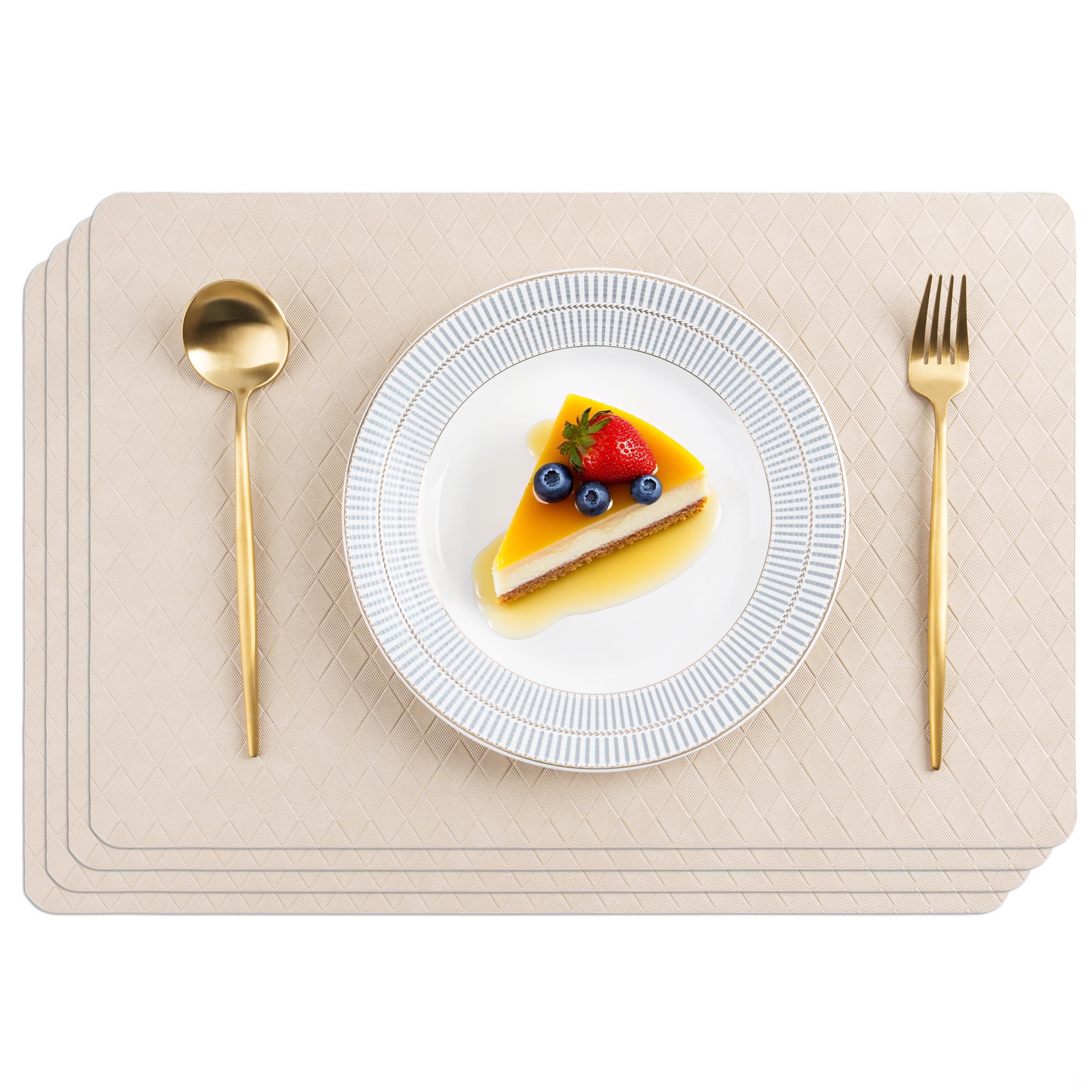 POLYTE Indoor/Outdoor Washable Geometric Vinyl Faux Leather Table Dining Placemats, Set of 4