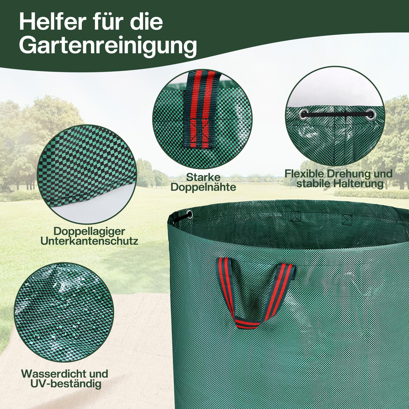 JARDILIFE Sacchetti per rifiuti da giardino, resistenti, confezione da 2 pezzi, riutilizzabili, con 1 paio di guanti da lavoro per giardinaggio, sacchetti per attrezzi per rifiuti da giardino, piante