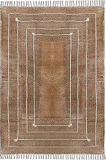Kilim Area Rug 2x3 Bronze Brown Abstract Design Hand Block Printed Cotto...